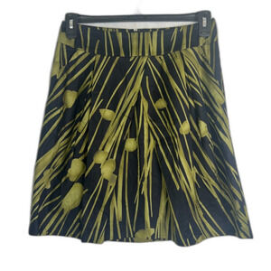 Kenneth‎ Cole Reaction Black Green Split Front Cotton Aline Skirt Size 2